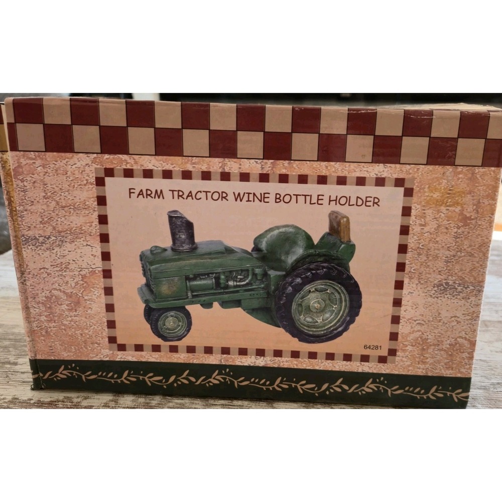 Chesapeake Bay Farm Tractor Wine Bottle Holder Green Resin Vintage Style 64281